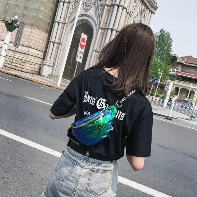 Women Sequins Waist Bag Mermaid Messenger Bag Girl Sexy Chest Bag