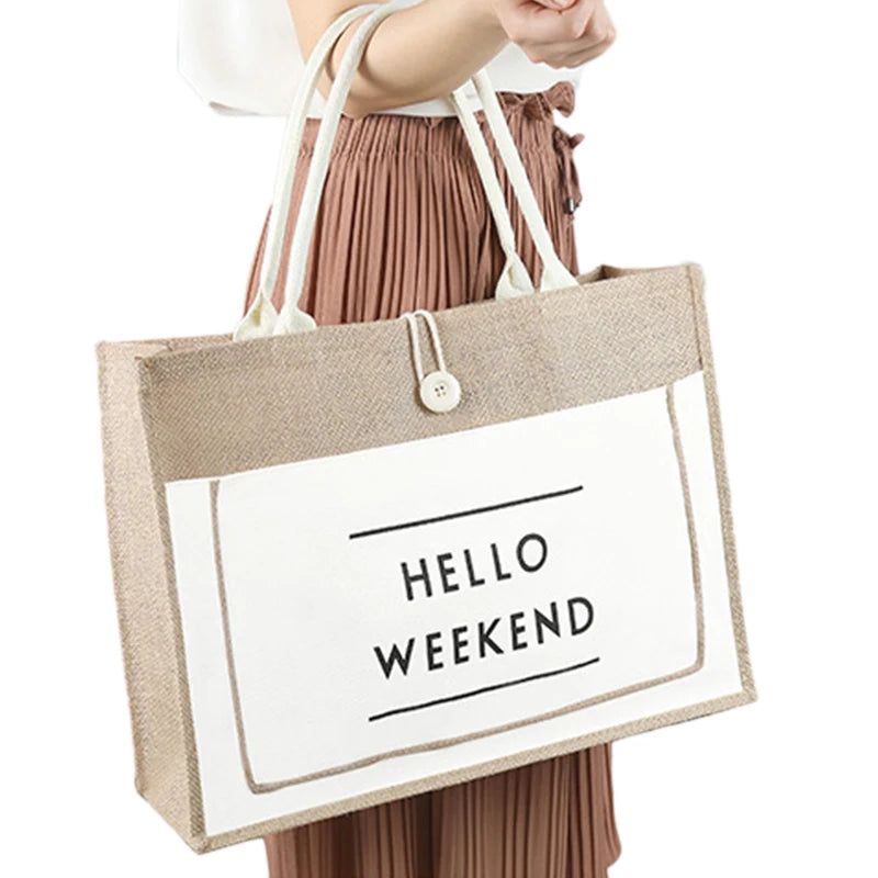 Women Linen Tote Large Capacity Casual Shoulder Bag