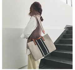 High Women Linen Tote Large Capacity Female Casual Shoulder Bag