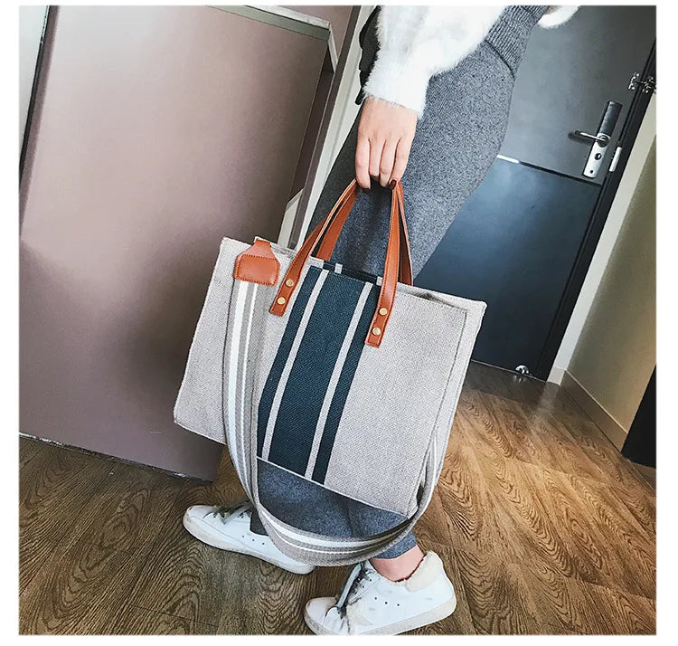 High Women Linen Tote Large Capacity Female Casual Shoulder Bag