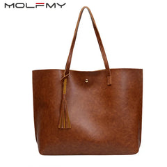 Vintage Women Messenger Bags Leather Tassel Handbags Big Size Tote Shoulder Bag