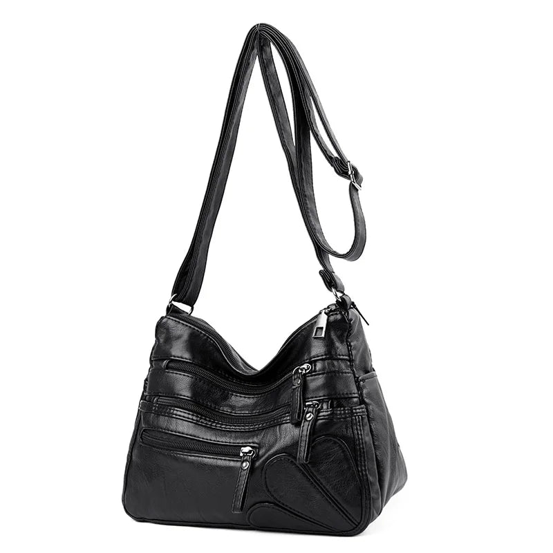 High Women Shoulder Bag Pu Leather Crossbody Bag Multi-pockets Messenger Bag