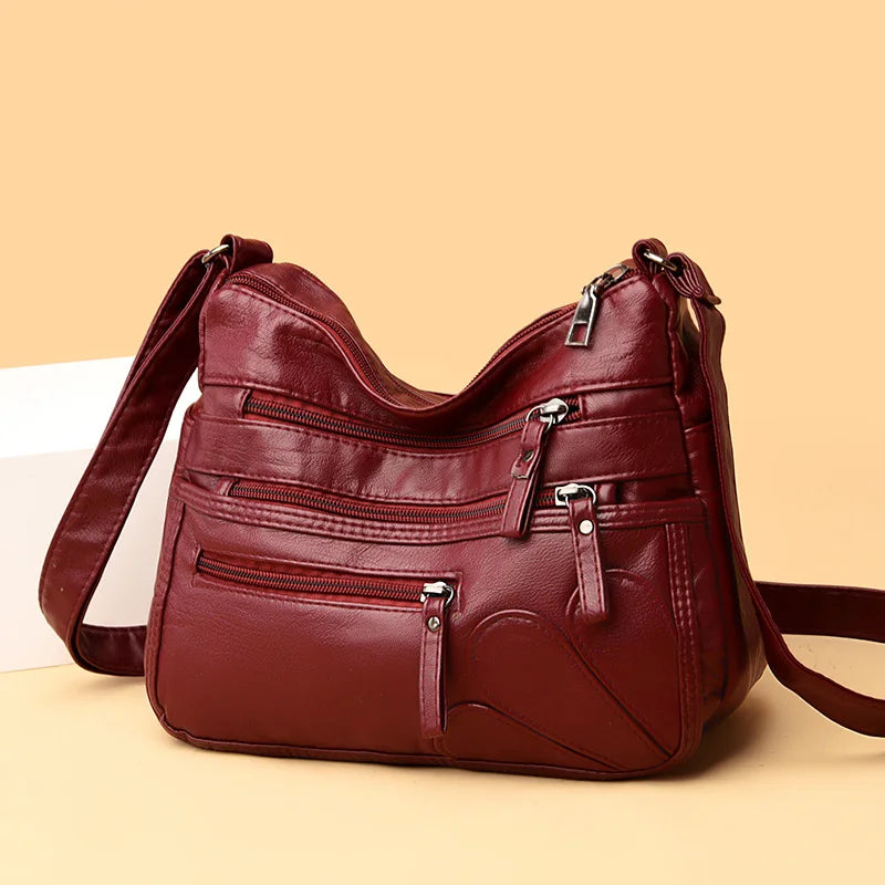 High Women Shoulder Bag Pu Leather Crossbody Bag Multi-pockets Messenger Bag
