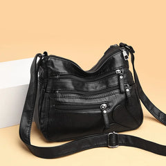 High Women Shoulder Bag Pu Leather Crossbody Bag Multi-pockets Messenger Bag