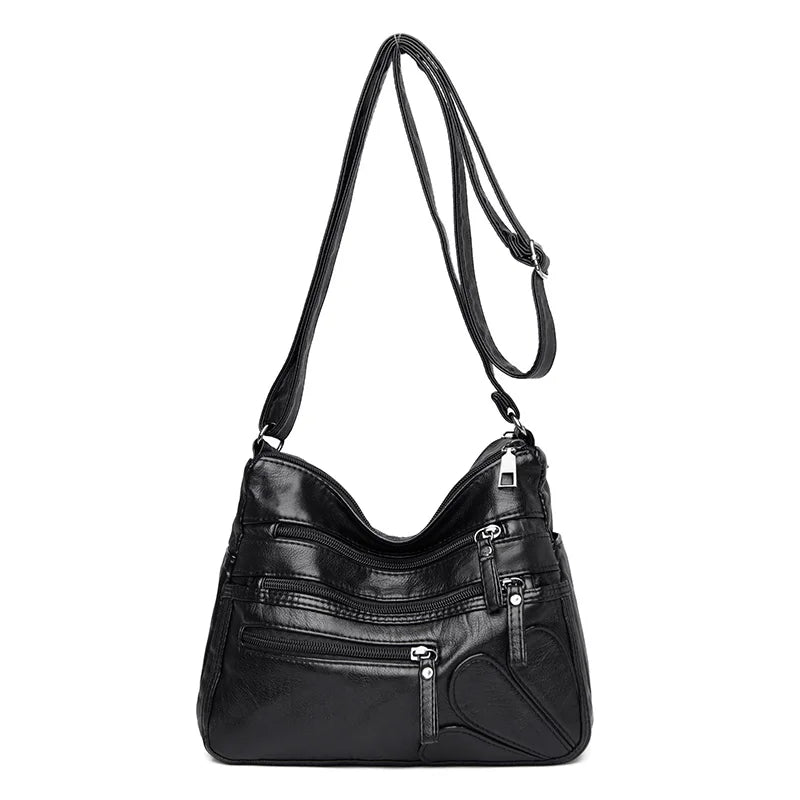 High Women Shoulder Bag Pu Leather Crossbody Bag Multi-pockets Messenger Bag