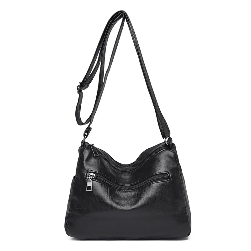 High Women Shoulder Bag Pu Leather Crossbody Bag Multi-pockets Messenger Bag