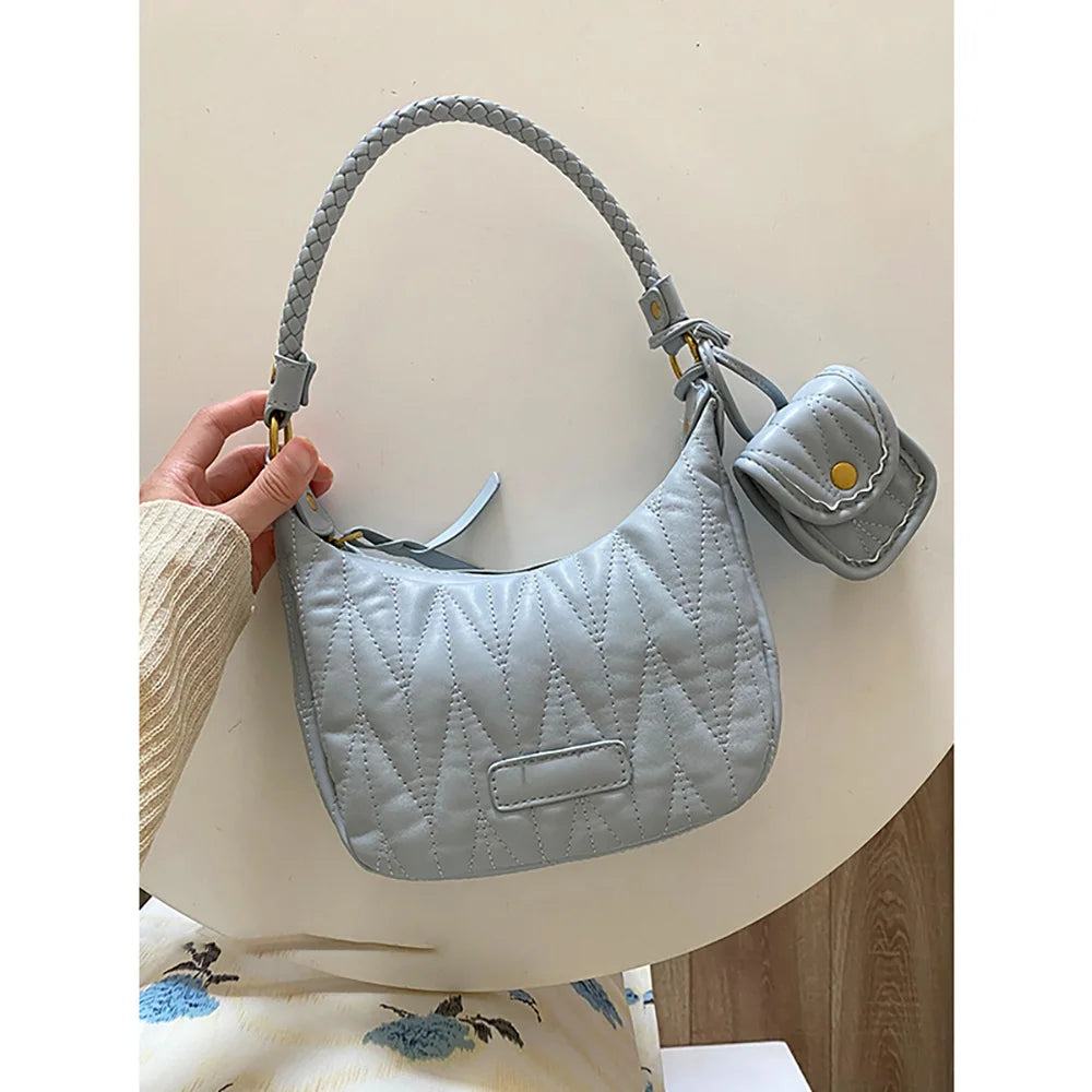 Women Underarm Bags Diamond Plaid Shoulder Bag with Small Purse