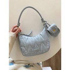 Women Underarm Bags Diamond Plaid Shoulder Bag with Small Purse