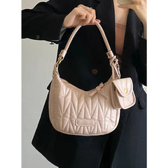 Women Underarm Bags Diamond Plaid Shoulder Bag with Small Purse