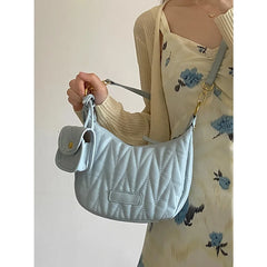 Women Underarm Bags Diamond Plaid Shoulder Bag with Small Purse