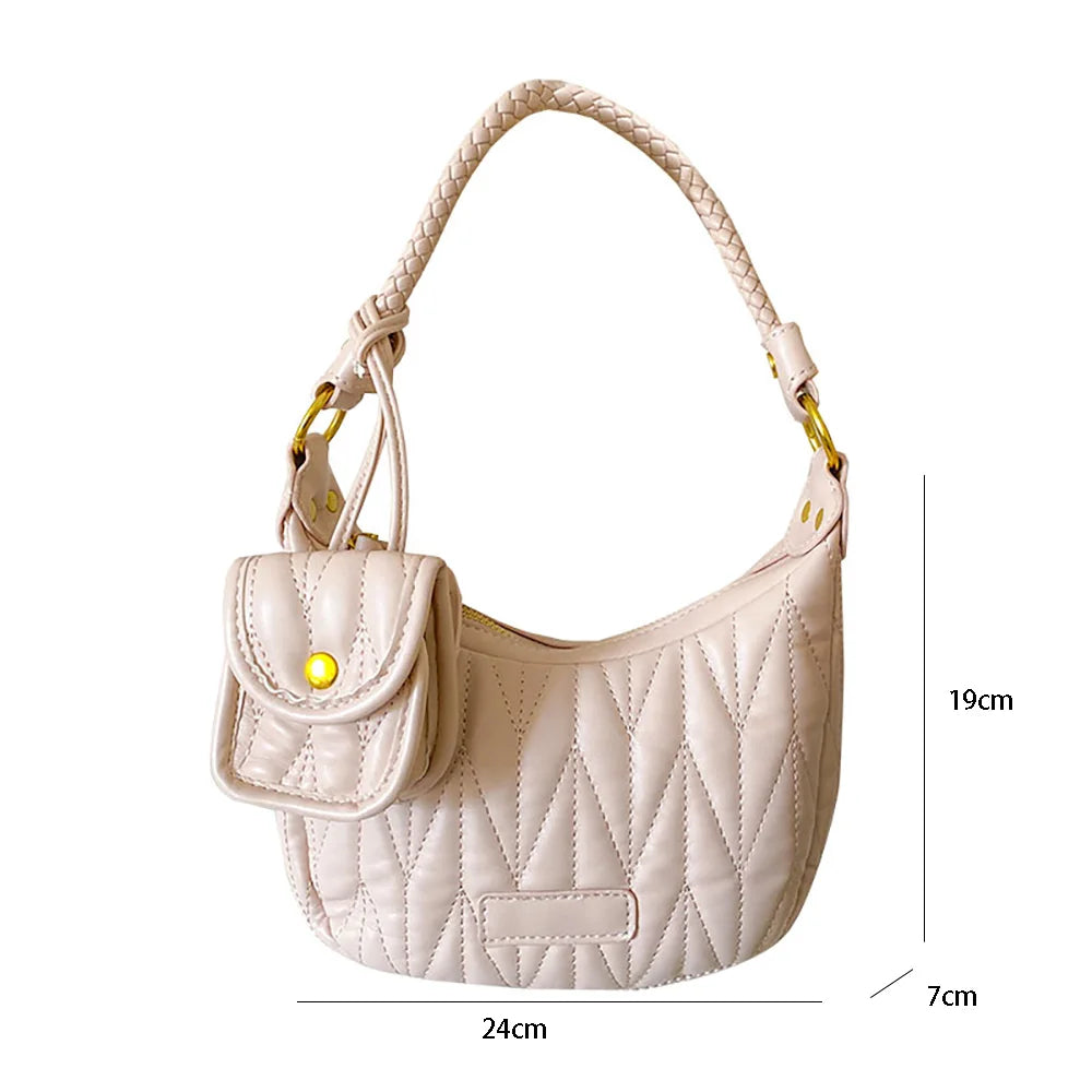 Women Underarm Bags Diamond Plaid Shoulder Bag with Small Purse