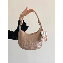 Women Underarm Bags Diamond Plaid Shoulder Bag with Small Purse