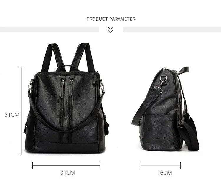 Women Vintage Backpack Large Capacity Leather Shoulder Bag For Teenager Girls