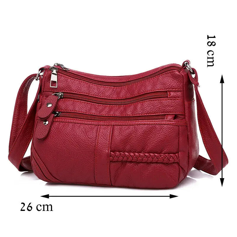 Women's Soft Leather Shoulder Bags Multi-Layer Crossbody Handbag
