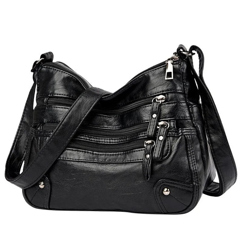 Women's Soft Leather Shoulder Bag Multi-Layer Classic Crossbody Handbag