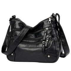 Women's Soft Leather Shoulder Bag Multi-Layer Classic Crossbody Handbag