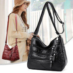 Women's Soft Leather Shoulder Bag Multi-Layer Classic Crossbody Handbag