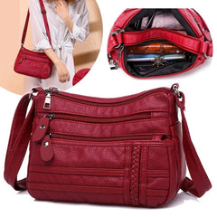 Soft Leather Shoulder Bag - Multi-Layer Classic Crossbody Handbag