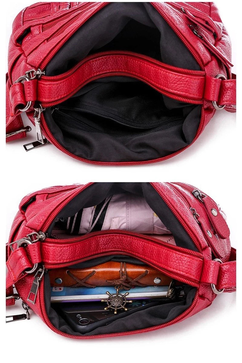 Women's Soft Leather Shoulder Bags Multi-Layer Crossbody Handbag