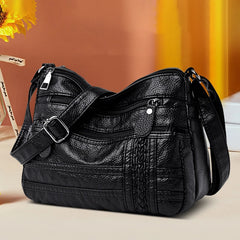 Soft Leather Shoulder Bag - Multi-Layer Classic Crossbody Handbag
