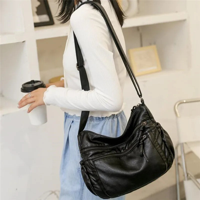 Women's Leather Shoulder Bag Multi-Layer Shopper Classic Crossbody