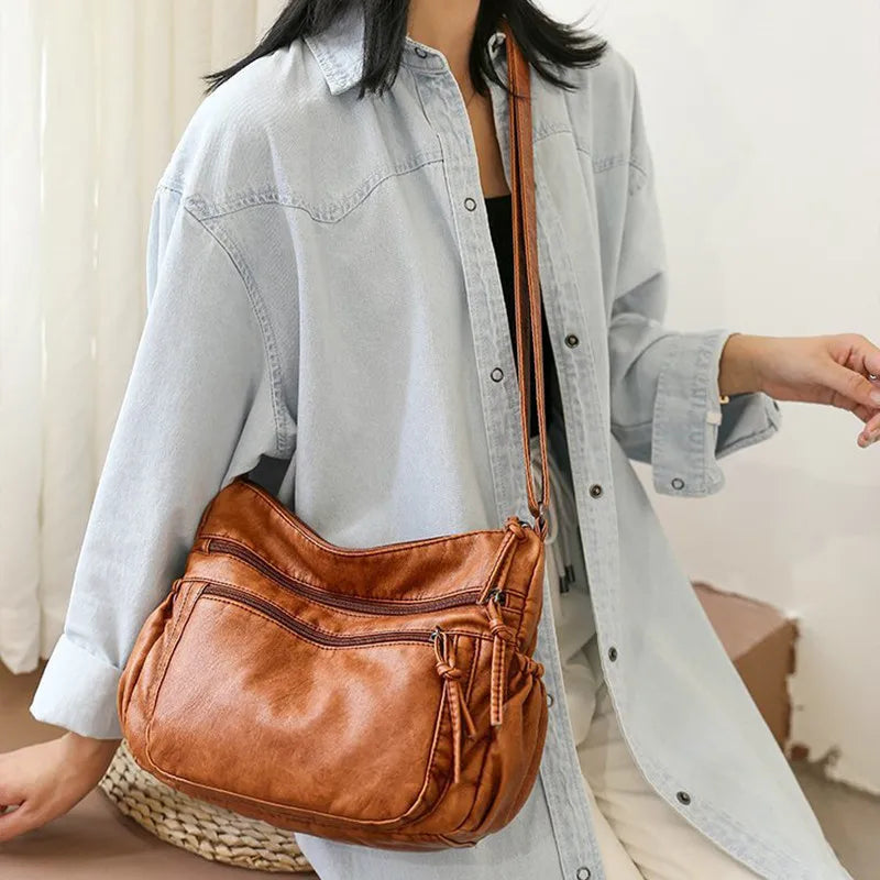 Women's Leather Shoulder Bag Multi-Layer Shopper Classic Crossbody
