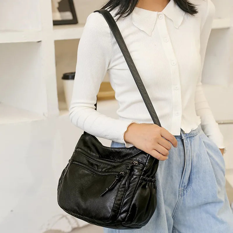Women's Leather Shoulder Bag Multi-Layer Shopper Classic Crossbody