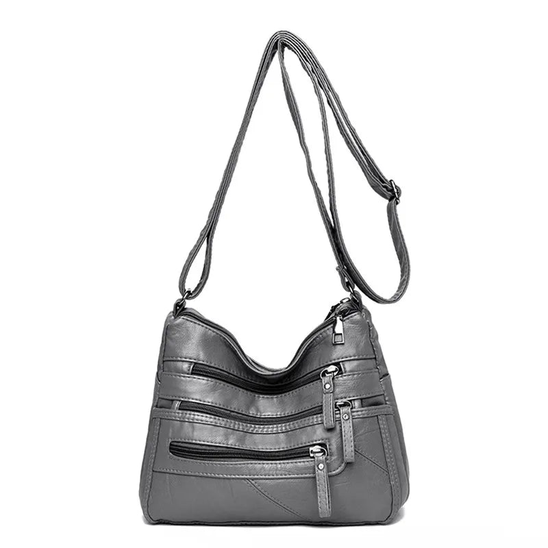 Women's Leather Shoulder Bag Multi-Layer Shopper Crossbody Handbag