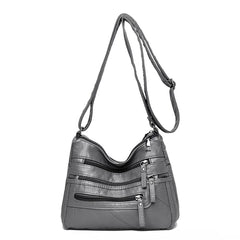 Women's Leather Shoulder Bag Multi-Layer Shopper Crossbody Handbag