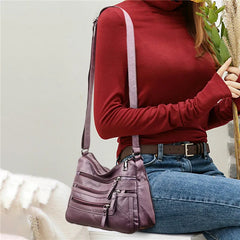 Women's Leather Shoulder Bag Multi-Layer Shopper Crossbody Handbag