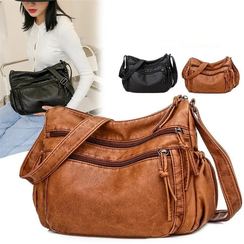 Women's Leather Shoulder Bag Multi-Layer Shopper Classic Crossbody