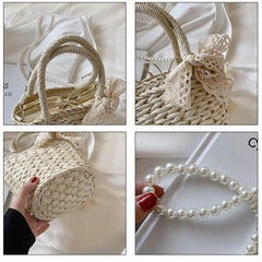 Handwoven Straw Bucket Bag Shoulder Crossbody Beach Travel Bag