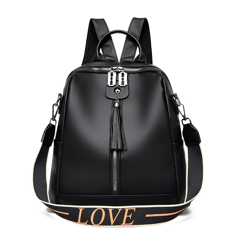 Youth Leather Backpack for Teenage Girls School Shoulder Bag Women Backpack
