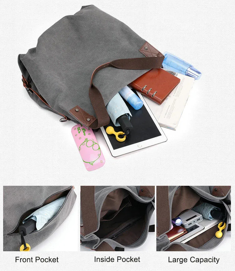 Canvas Shoulder Bag Women Casual Summer Tote Handbag Big Capacity Messenger Bag