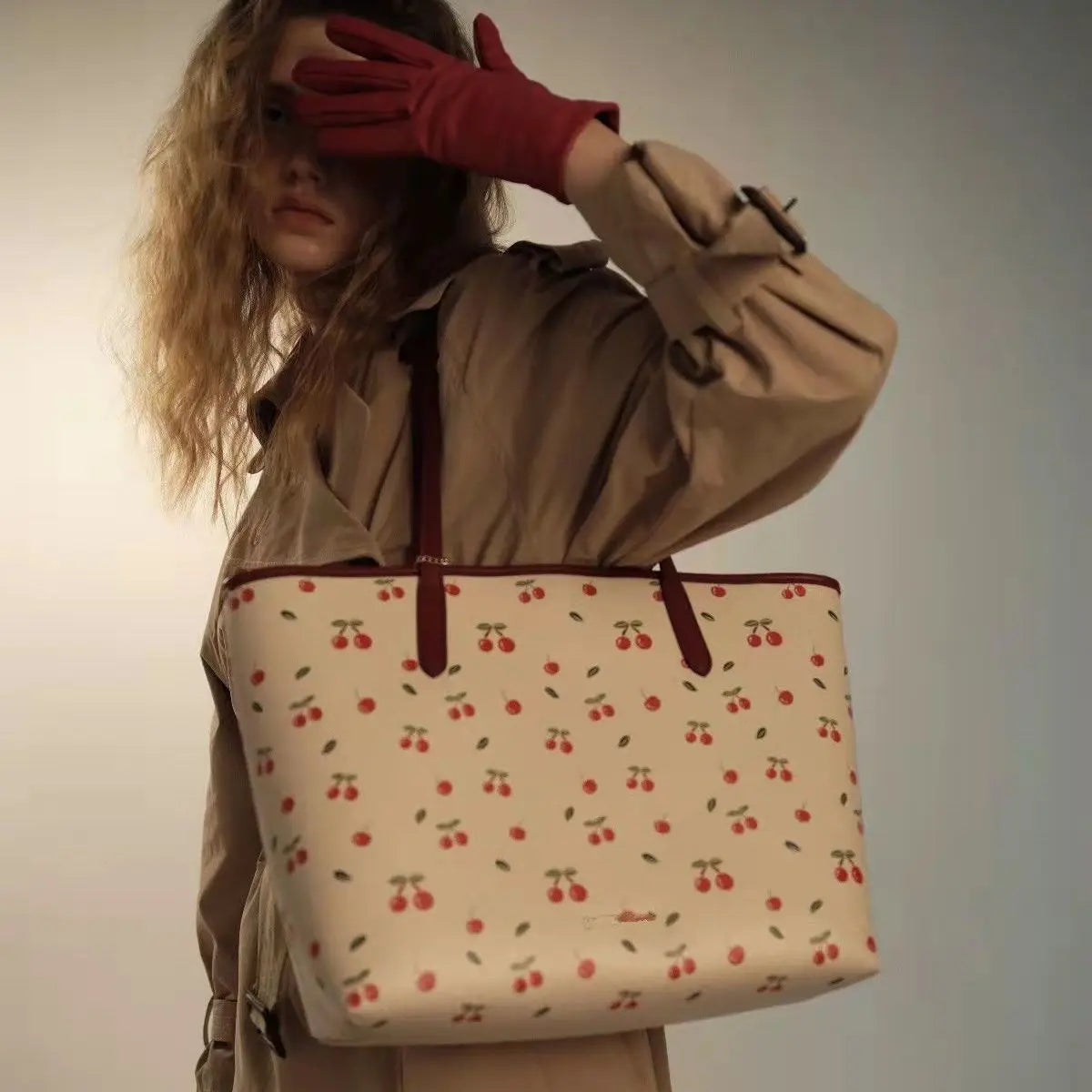 High Quality Women's Handbag Cherry Purses Large Capacity Flower Tote Bag