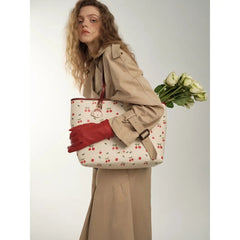High Quality Women's Handbag Cherry Purses Large Capacity Flower Tote Bag