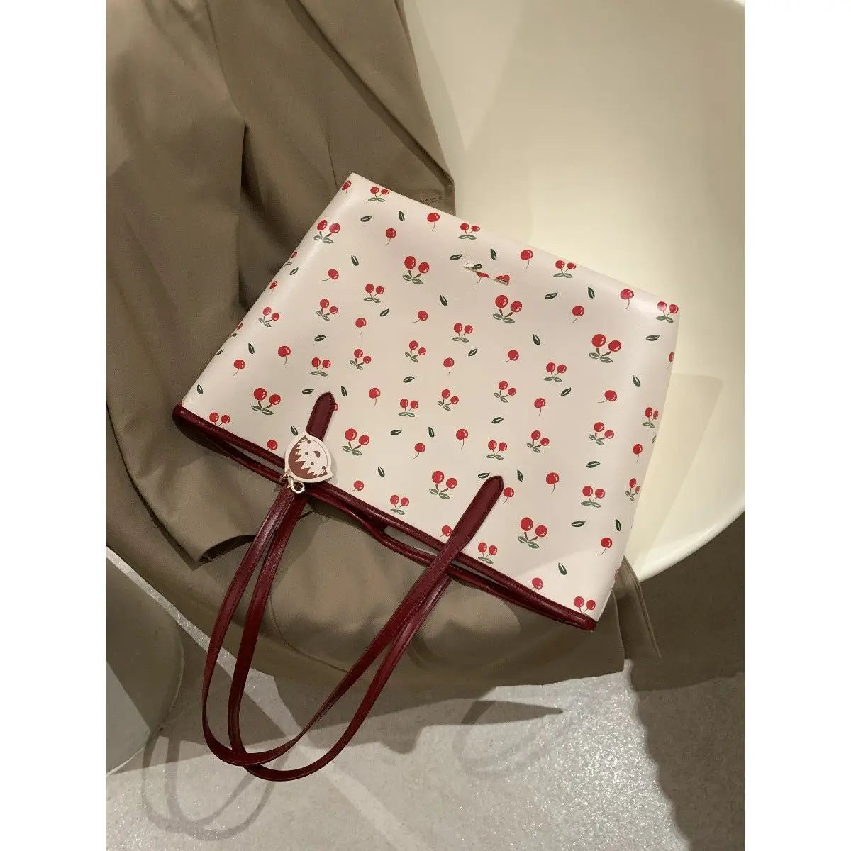 High Quality Women's Handbag Cherry Purses Large Capacity Flower Tote Bag