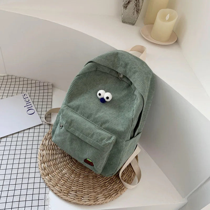 Corduroy High School Backpack Girls' Travel Bag