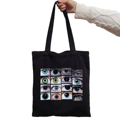Gothic Eye Print Canvas Tote Bag Urban Shoulder Bag Punk Shopper