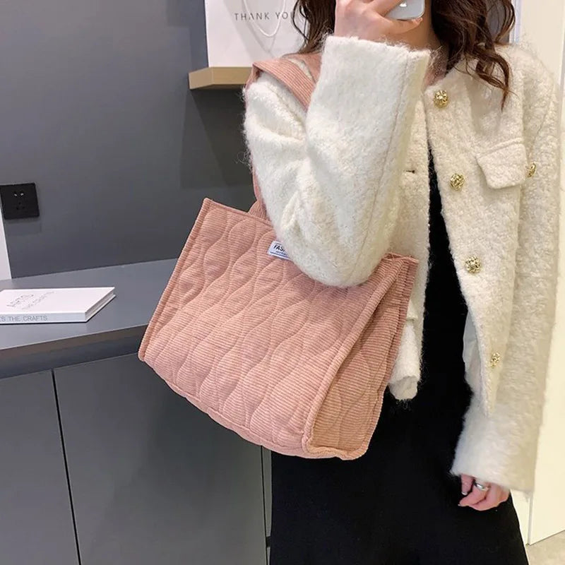 Corduroy Shoulder Crossbody Bag for Women Shopper Shopping Bag Ladies Handbags
