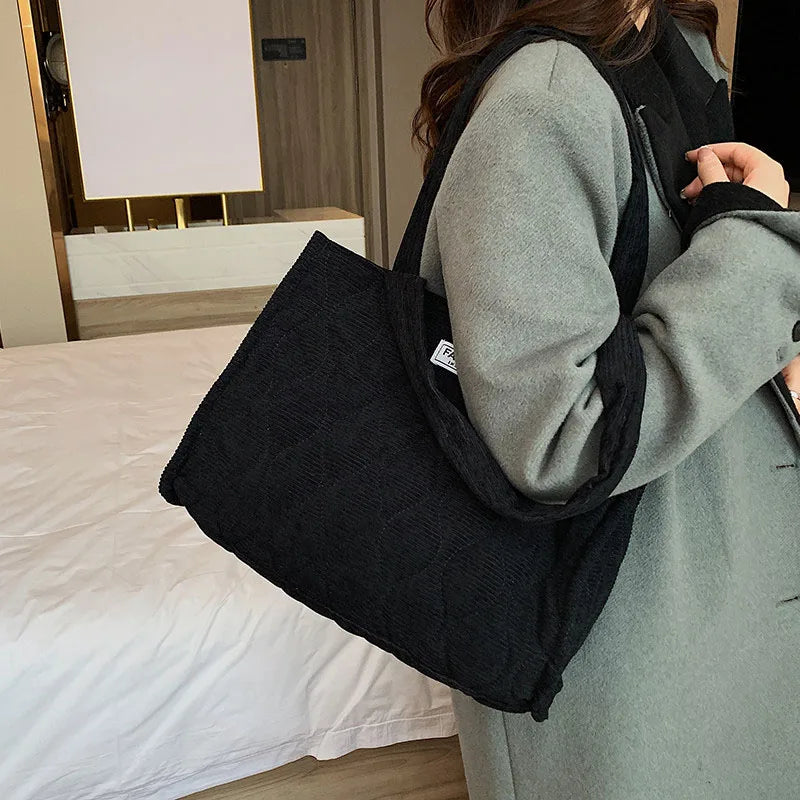 Corduroy Shoulder Crossbody Bag for Women Shopper Shopping Bag Ladies Handbags
