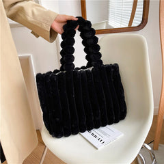Women's Winter Faux Fur High Handbags Soft Tote Bags