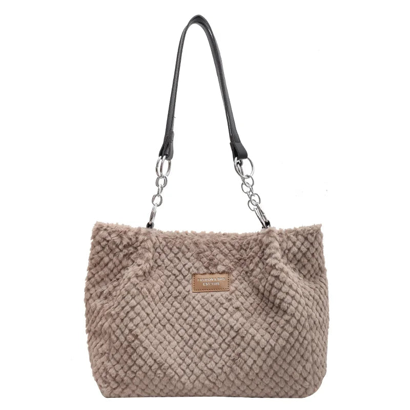 Soft Plush Handbag for Women Large Shopper Bag Ladies Tote Winter