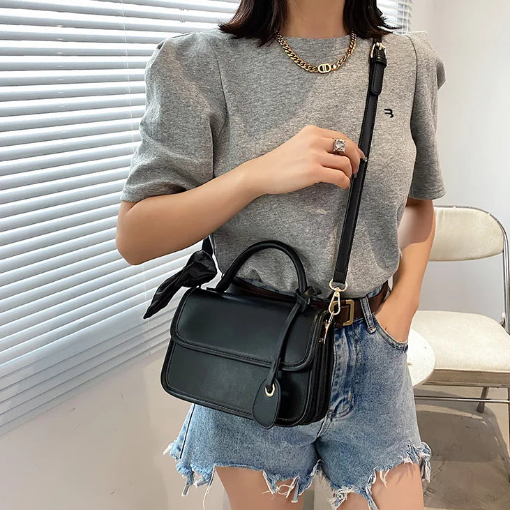Solid PU Female Bag Silk Scarf Messenger Bag Ladies Shoulder Bag