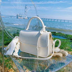 Solid PU Female Bag Silk Scarf Messenger Bag Ladies Shoulder Bag