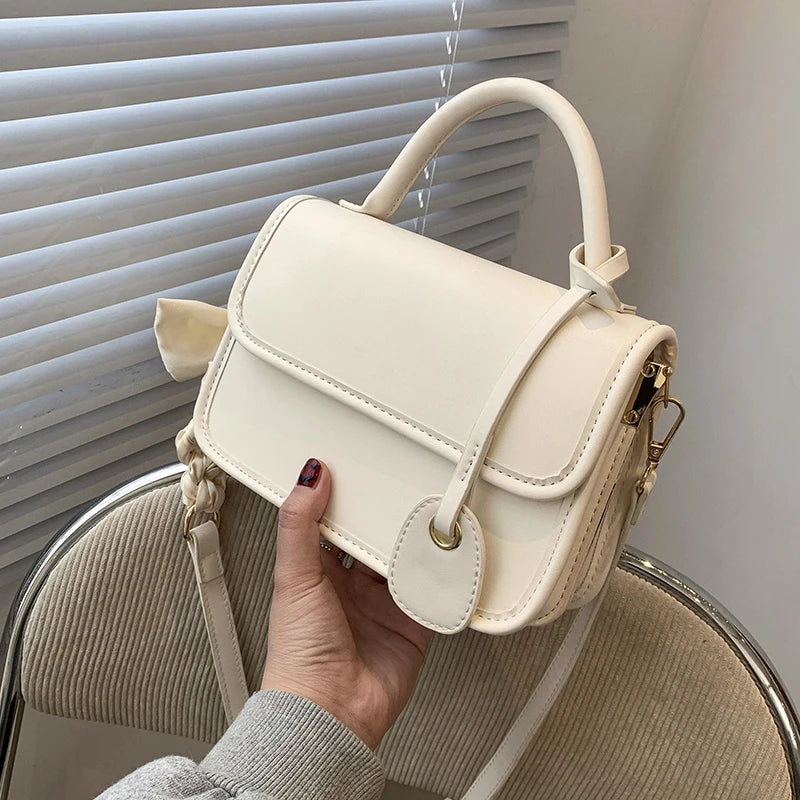 Solid PU Female Bag Silk Scarf Messenger Bag Ladies Shoulder Bag