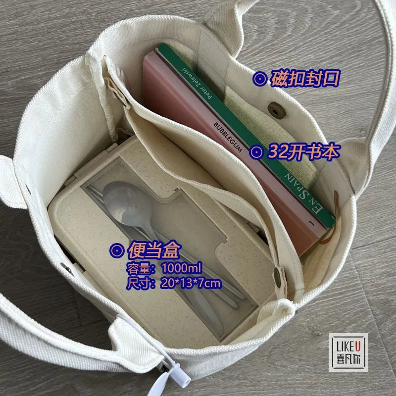 Canvas Tote Book Bag Student Messenger Bag Shoulder Cross-body