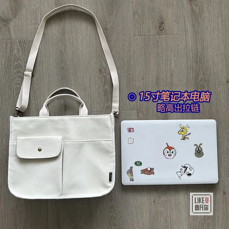 Canvas Tote Book Bag Shoulder Messenger Bag Cross-body Bag