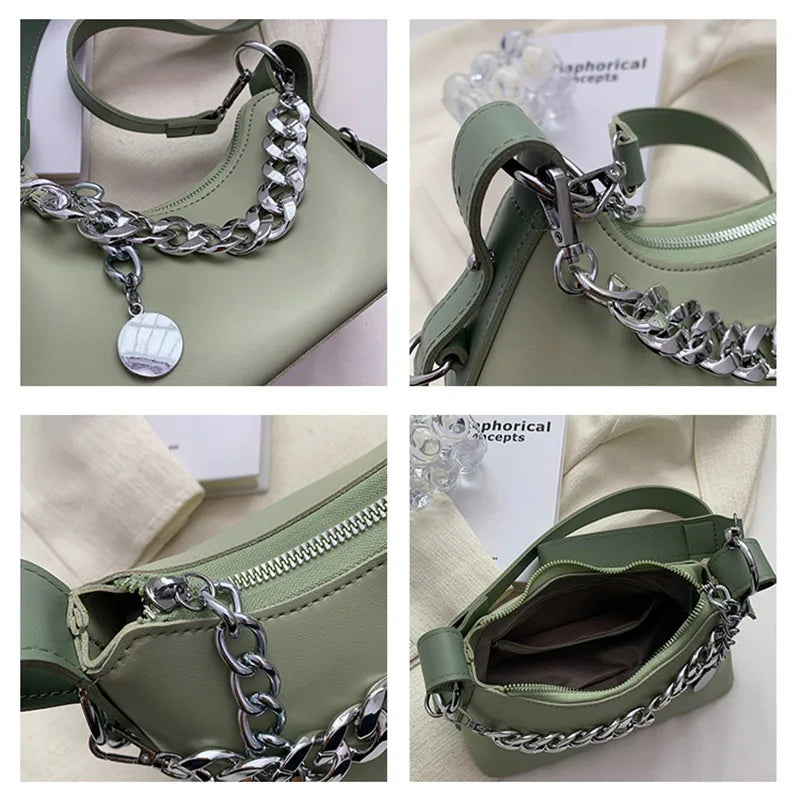 Women's PU Leather Crossbody Sling Bag with Chain Strap