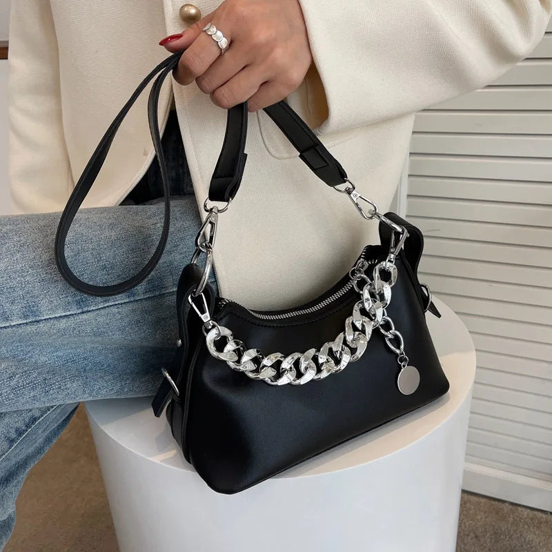 Women's PU Leather Crossbody Sling Bag with Chain Strap